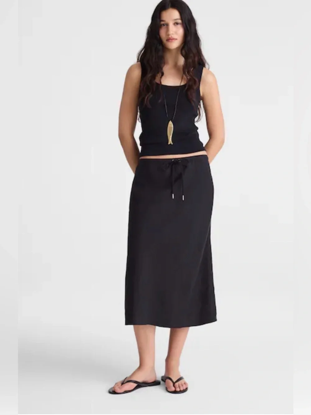 Madewell Drawstring Slip Skirt in 100% linen size medium, black